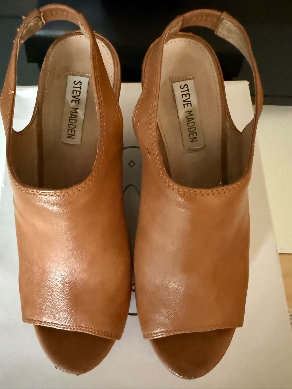 Steve Madden Tan Leather Open-Toe Slingback Mules
